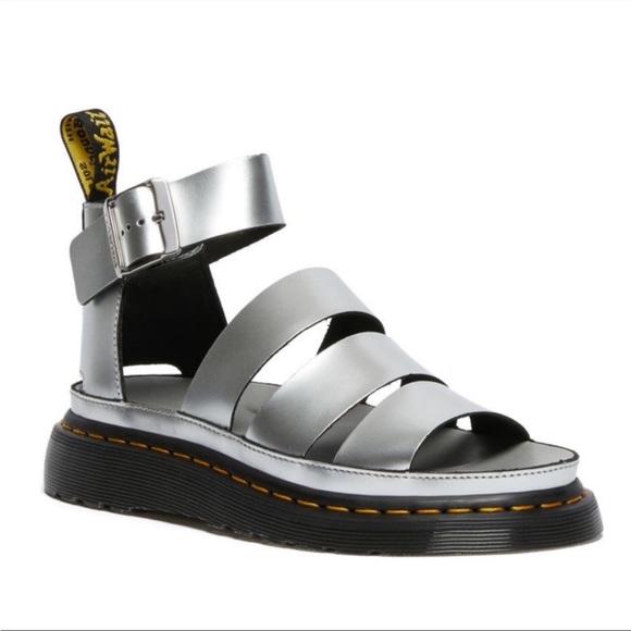 Dr. Martens Clarissa II Silver Metallic Leather Sandals, Size 6, NIB - Picture 2 of 13